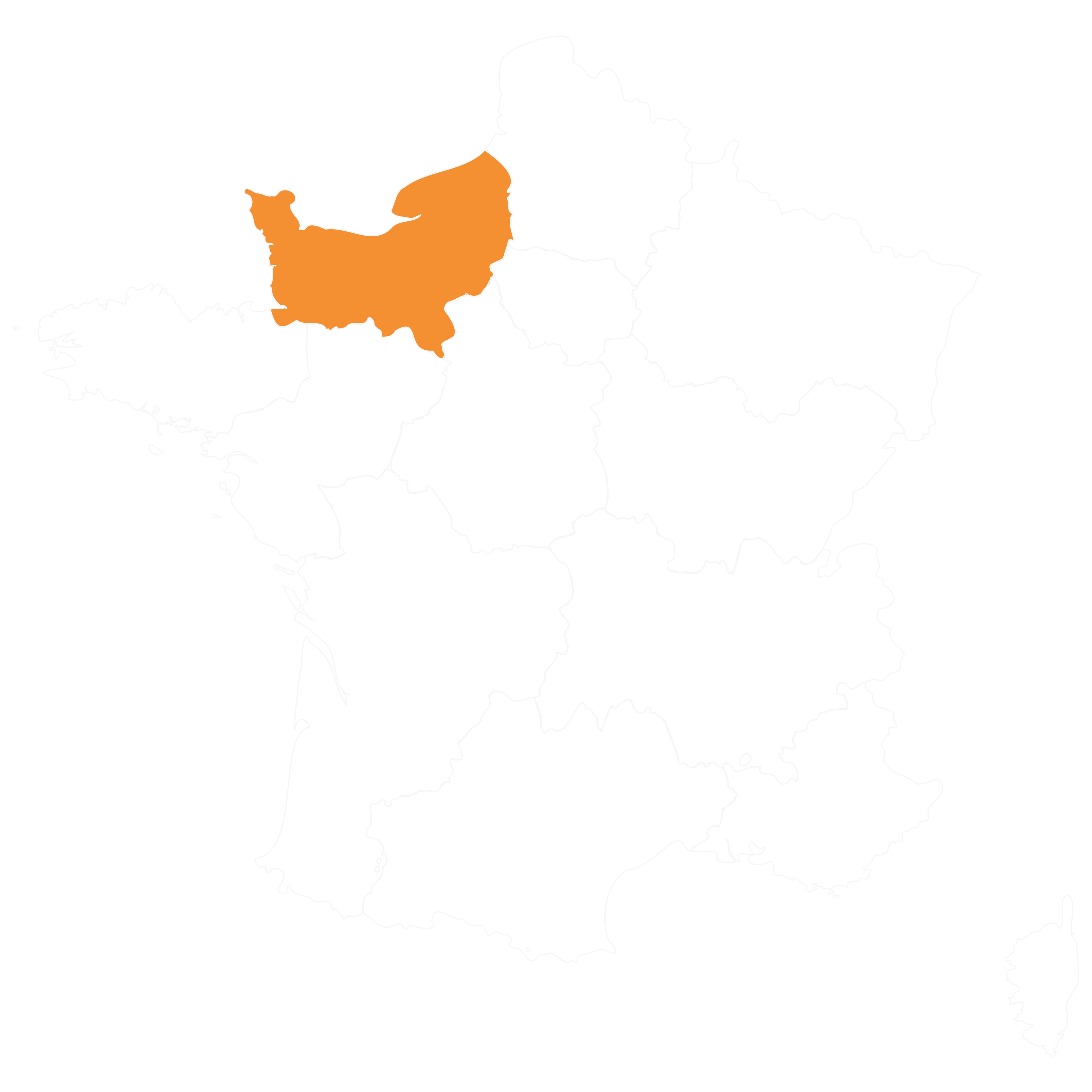 Karte Frankreichs mit hervorgehobener Normandie im Nordwesten – Herkunftsgebiet des Calvados